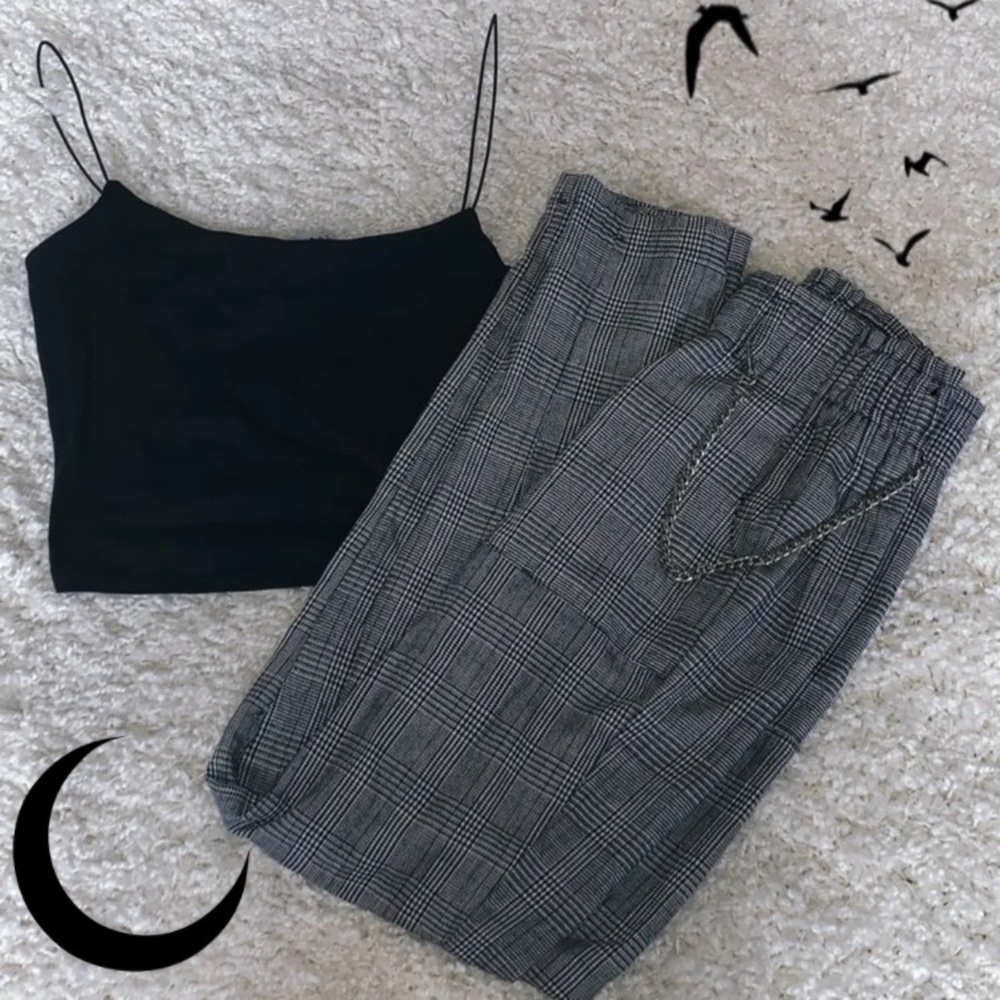 Plaid elastic waist pants